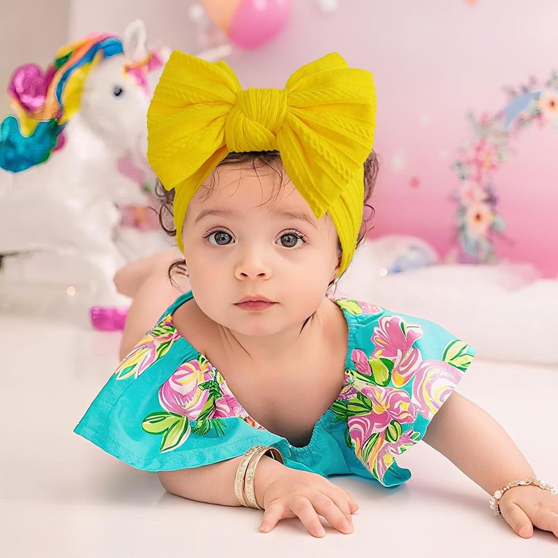 LemonSpace Store Handmade Baby Girls Headbands Soft Stretchy Nylon Hair Bands Hair Accessories with Bows for Newborn Baby Girls Infant Toddlers Kids(Yellow) - Image 4